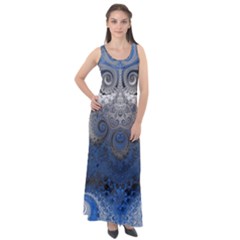 Blue Swirls and Spirals Sleeveless Velour Maxi Dress