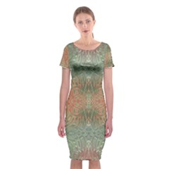 Peach Green Texture Classic Short Sleeve Midi Dress by SpinnyChairDesigns