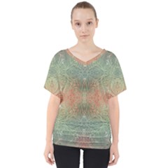 Peach Green Texture V-neck Dolman Drape Top by SpinnyChairDesigns