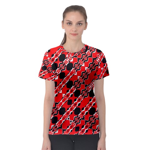 Abstract Red Black Checkered Women s Sport Mesh Tee by SpinnyChairDesigns