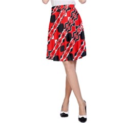 Abstract Red Black Checkered A-line Skirt by SpinnyChairDesigns