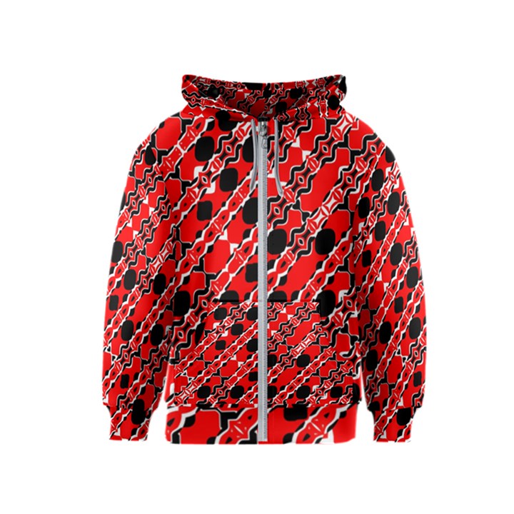 Abstract Red Black Checkered Kids  Zipper Hoodie