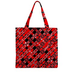 Abstract Red Black Checkered Zipper Grocery Tote Bag by SpinnyChairDesigns