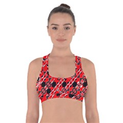 Abstract Red Black Checkered Cross Back Sports Bra by SpinnyChairDesigns