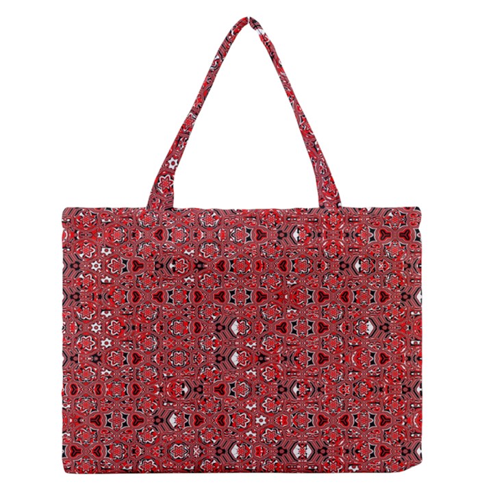 Abstract Red Black Checkered Zipper Medium Tote Bag