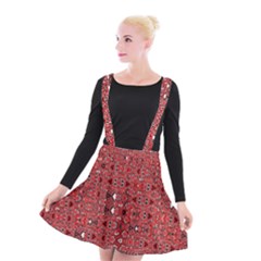 Abstract Red Black Checkered Suspender Skater Skirt by SpinnyChairDesigns