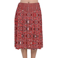 Abstract Red Black Checkered Velvet Flared Midi Skirt by SpinnyChairDesigns