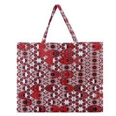 Red Black Checkered Zipper Large Tote Bag by SpinnyChairDesigns