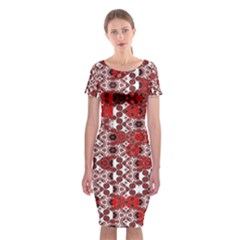 Red Black Checkered Classic Short Sleeve Midi Dress by SpinnyChairDesigns