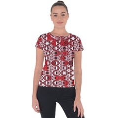 Red Black Checkered Short Sleeve Sports Top  by SpinnyChairDesigns