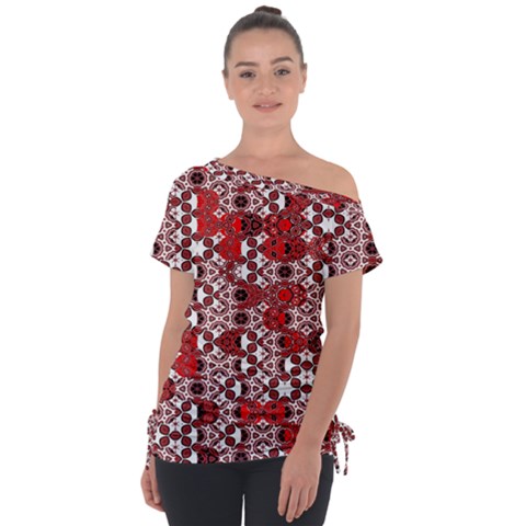 Red Black Checkered Tie-up Tee by SpinnyChairDesigns