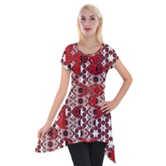 Red Black Checkered Short Sleeve Side Drop Tunic by SpinnyChairDesigns