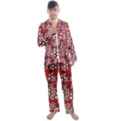 Red Black Checkered Men s Long Sleeve Satin Pyjamas Set by SpinnyChairDesigns