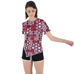 Red Black Checkered Asymmetrical Short Sleeve Sports Tee by SpinnyChairDesigns