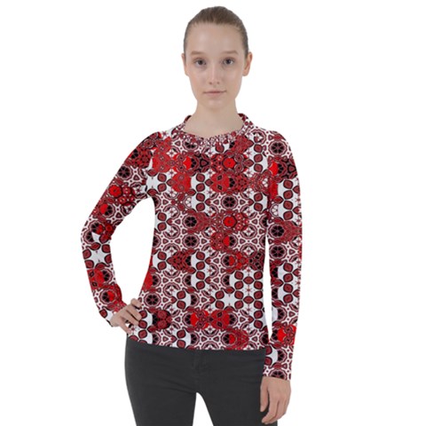 Red Black Checkered Women s Pique Long Sleeve Tee by SpinnyChairDesigns