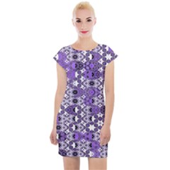 Purple Black Checkered Cap Sleeve Bodycon Dress by SpinnyChairDesigns