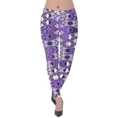 Purple Black Checkered Velvet Leggings by SpinnyChairDesigns