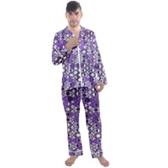 Purple Black Checkered Men s Long Sleeve Satin Pyjamas Set by SpinnyChairDesigns