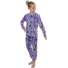 Purple Black Checkered Kids  Long Sleeve Set  by SpinnyChairDesigns
