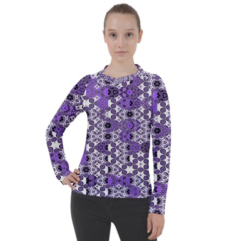 Purple Black Checkered Women s Pique Long Sleeve Tee by SpinnyChairDesigns