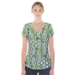 Black Lime Green Checkered Short Sleeve Front Detail Top by SpinnyChairDesigns