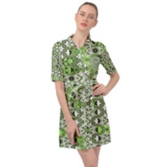 Black Lime Green Checkered Belted Shirt Dress by SpinnyChairDesigns