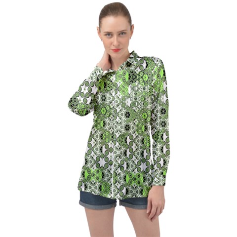 Black Lime Green Checkered Long Sleeve Satin Shirt by SpinnyChairDesigns