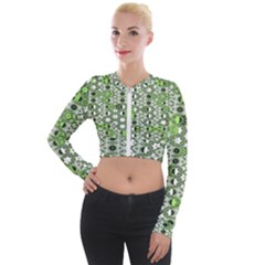 Black Lime Green Checkered Long Sleeve Cropped Velvet Jacket by SpinnyChairDesigns