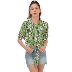 Black Lime Green Checkered Tie Front Shirt  by SpinnyChairDesigns