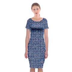 Artsy Blue Checkered Classic Short Sleeve Midi Dress by SpinnyChairDesigns