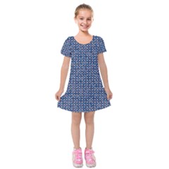 Artsy Blue Checkered Kids  Short Sleeve Velvet Dress by SpinnyChairDesigns