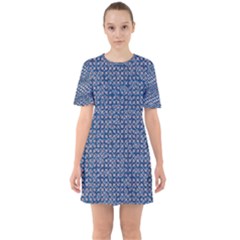 Artsy Blue Checkered Sixties Short Sleeve Mini Dress by SpinnyChairDesigns