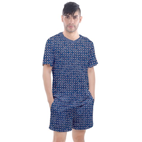 Artsy Blue Checkered Men s Mesh Tee And Shorts Set by SpinnyChairDesigns