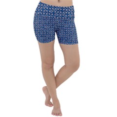 Artsy Blue Checkered Lightweight Velour Yoga Shorts by SpinnyChairDesigns