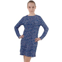 Artsy Blue Checkered Long Sleeve Hoodie Dress by SpinnyChairDesigns