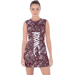 Abstract Red Black Checkered Lace Up Front Bodycon Dress by SpinnyChairDesigns