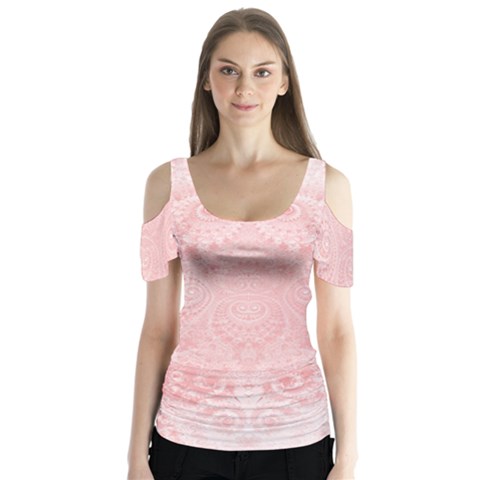 Pretty Pink Spirals Butterfly Sleeve Cutout Tee  by SpinnyChairDesigns