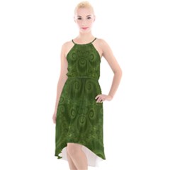 Forest Green Spirals High-low Halter Chiffon Dress  by SpinnyChairDesigns