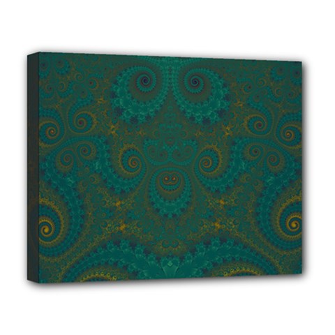Teal Green Spirals Deluxe Canvas 20  X 16  (stretched) by SpinnyChairDesigns