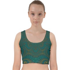 Teal Green Spirals Velvet Racer Back Crop Top by SpinnyChairDesigns