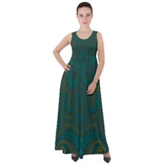 Teal Green Spirals Empire Waist Velour Maxi Dress by SpinnyChairDesigns