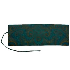 Teal Green Spirals Roll Up Canvas Pencil Holder (m) by SpinnyChairDesigns