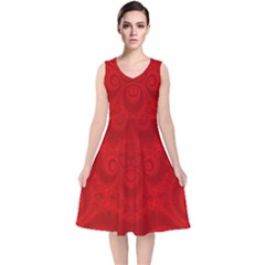 Red Spirals V-neck Midi Sleeveless Dress  by SpinnyChairDesigns