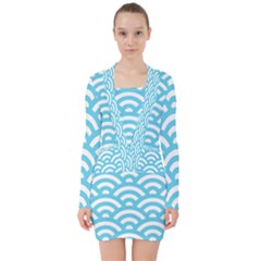 Waves V-neck Bodycon Long Sleeve Dress by Sobalvarro