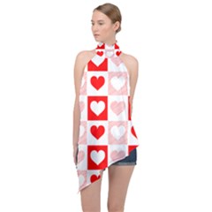 Hearts  Halter Asymmetric Satin Top