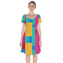 Squares  Short Sleeve Bardot Dress