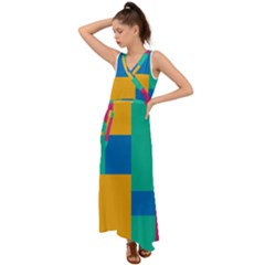 Squares  V-neck Chiffon Maxi Dress