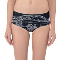 6-white-line-black-background-classic-car-original-handmade-drawing-pablo-franchi Mid-waist Bikini Bottoms