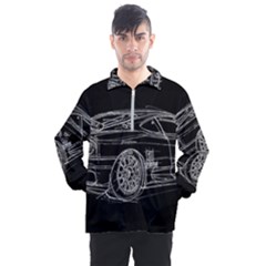 6-white-line-black-background-classic-car-original-handmade-drawing-pablo-franchi Men s Half Zip Pullover by blackdaisy