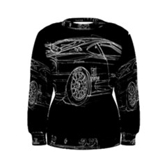 6-white-line-black-background-classic-car-original-handmade-drawing-pablo-franchi Women s Sweatshirt by blackdaisy